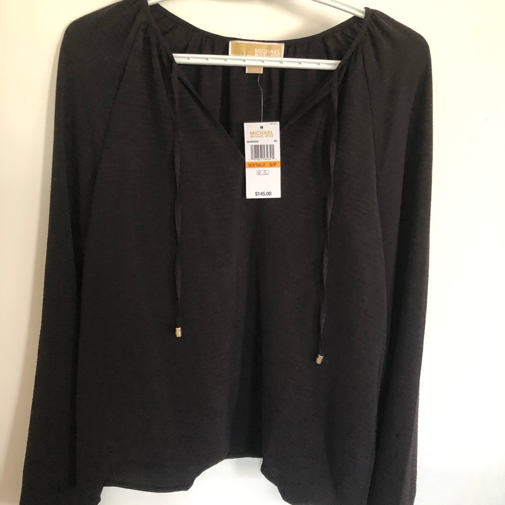Michael Kors Black Long-Sleeve Tie-Neck Tunic